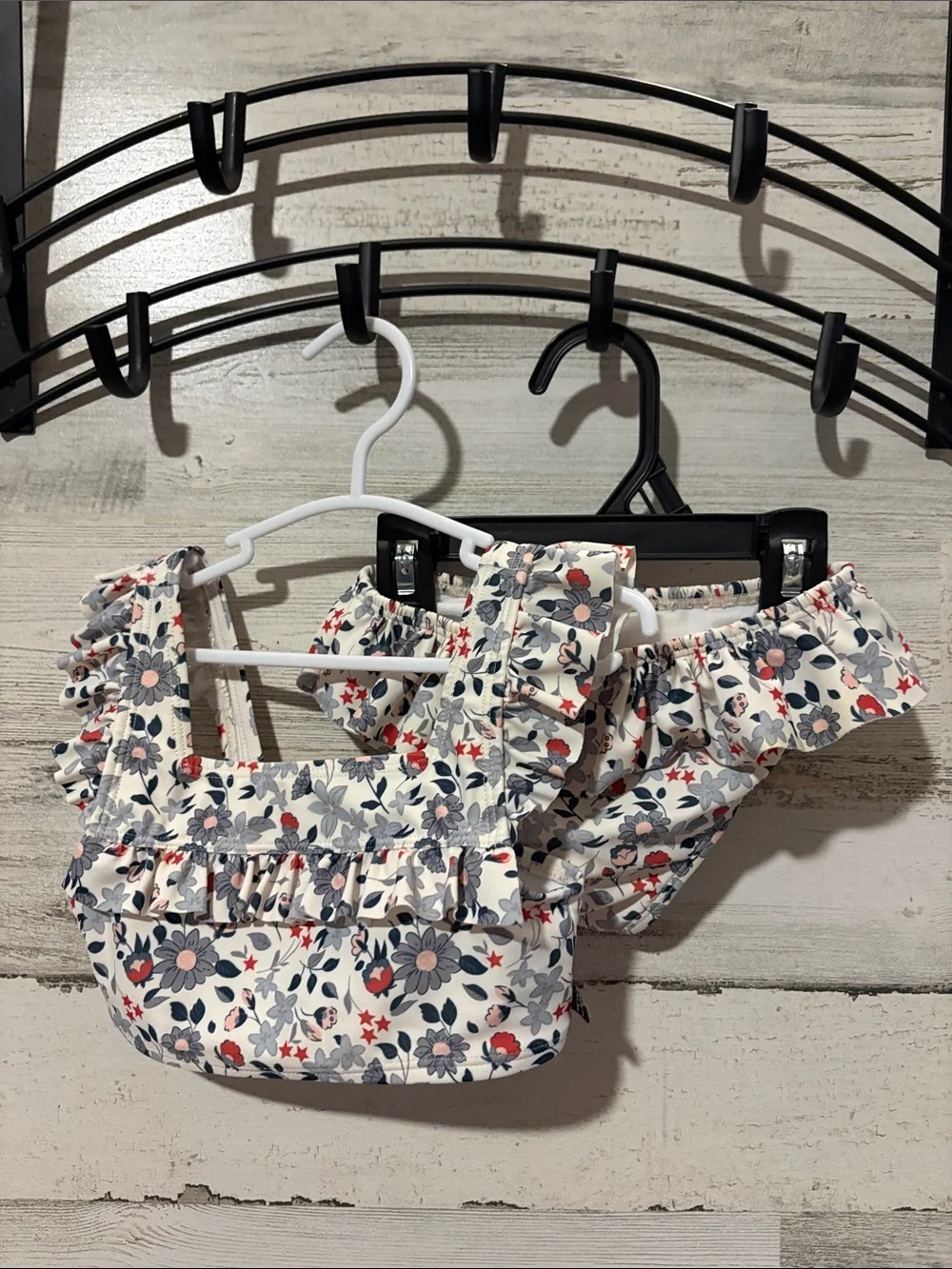 ❤️ PICK 4/$20 Floral Ruffle Kids Swim Bikini - White with Blue & Red Flowers